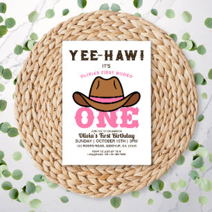 Cowgirl Pink First Rodeo First Birthday Invitation
