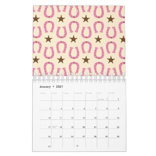 Cowgirl Pink Horseshoe Sheriff Star Country Texas Calendar