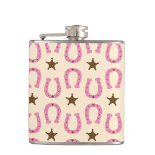 Cowgirl Pink Horseshoe Sheriff Star Country Texas Hip Flask