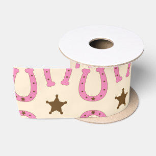 Cowgirl Pink Horseshoe Sheriff Star Country Texas Satin Ribbon