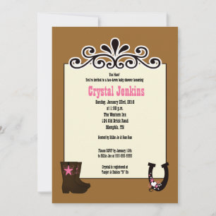 Cowgirl Pink Trendy Cowboy Boot Country Invitation