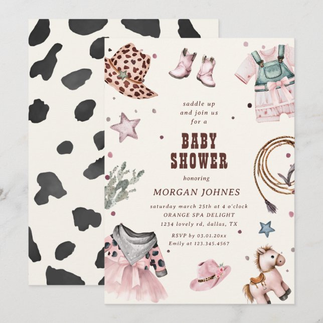 Cowgirl Pink Western Rodeo Baby Shower Invitation (Front/Back)