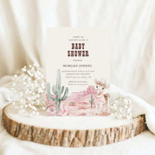 Cowgirl Pink Western Rodeo Baby Shower Invitation