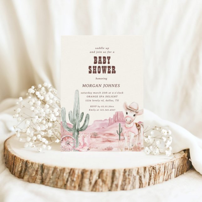 Cowgirl Pink Western Rodeo Baby Shower Invitation (Creator Uploaded)