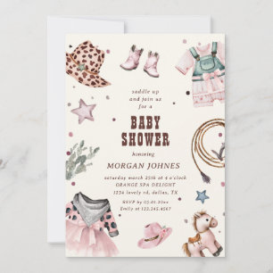 Cowgirl Pink Western Rodeo Baby Shower Invitation