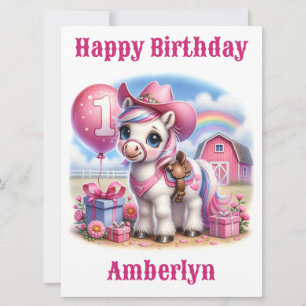 Cowgirl Pony 1-Year-Old Birthday Card