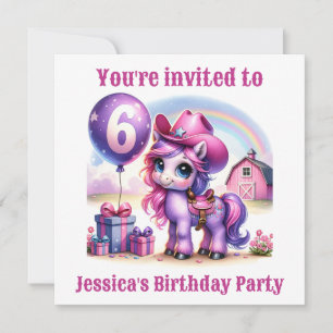 Cowgirl Pony 6-Year-Old Birthday Invitation