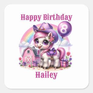 Cowgirl Pony 8-Year-Old Birthday Square Sticker