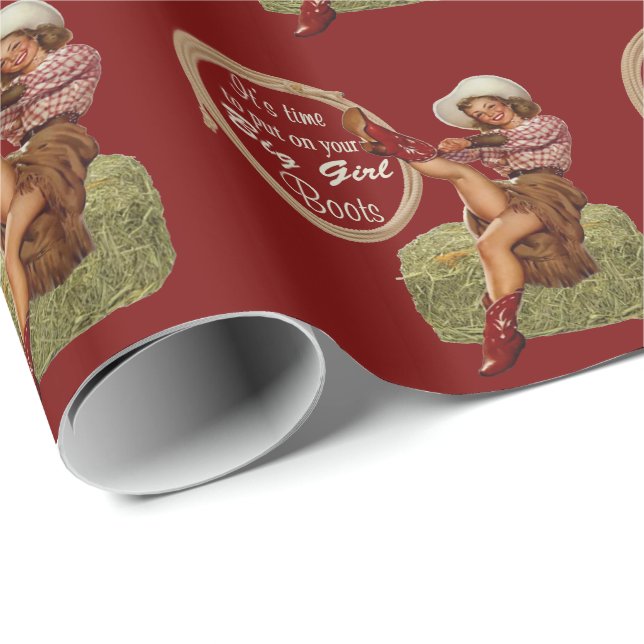 Cowgirl Put On You Big Boots Wrapping Paper (Roll Corner)