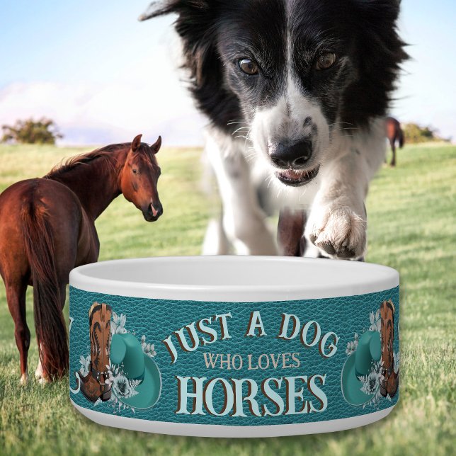 Cowgirl quote turquoise leather cowboy boots hat bowl (Cowgirl quote turquoise leather cowboy boots hat pet bowl for ranch dog, barn dog, cattle dog)