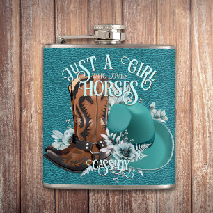 Cowgirl quote turquoise leather cowboy boots hat hip flask