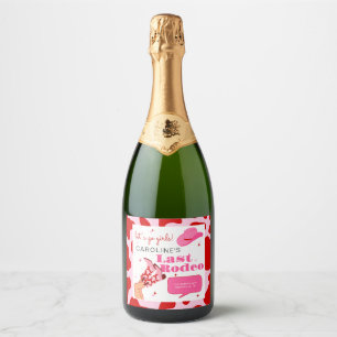 Cowgirl Red & Pink Last Rodeo Bachelorette Party Sparkling Wine Label