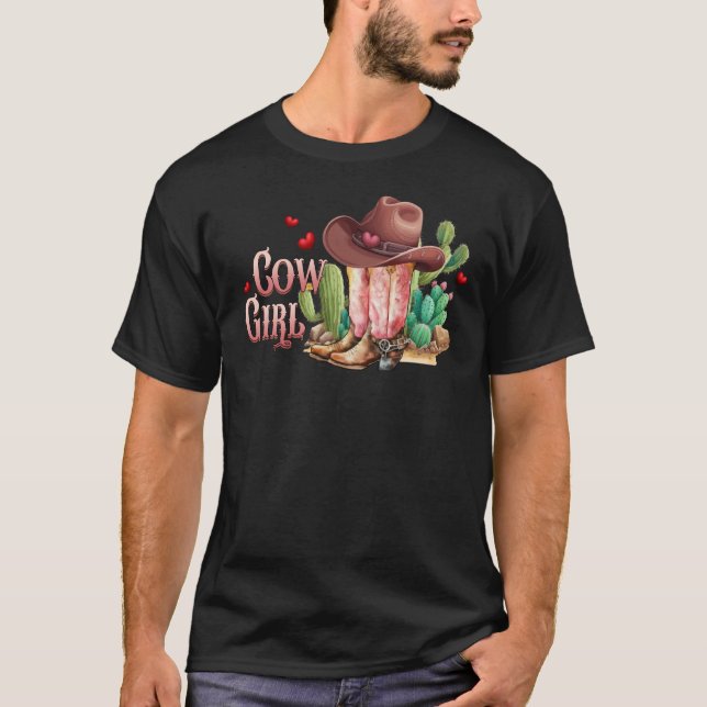 Cowgirl Retro Vintage Western Valentines Day T-Shirt (Front)