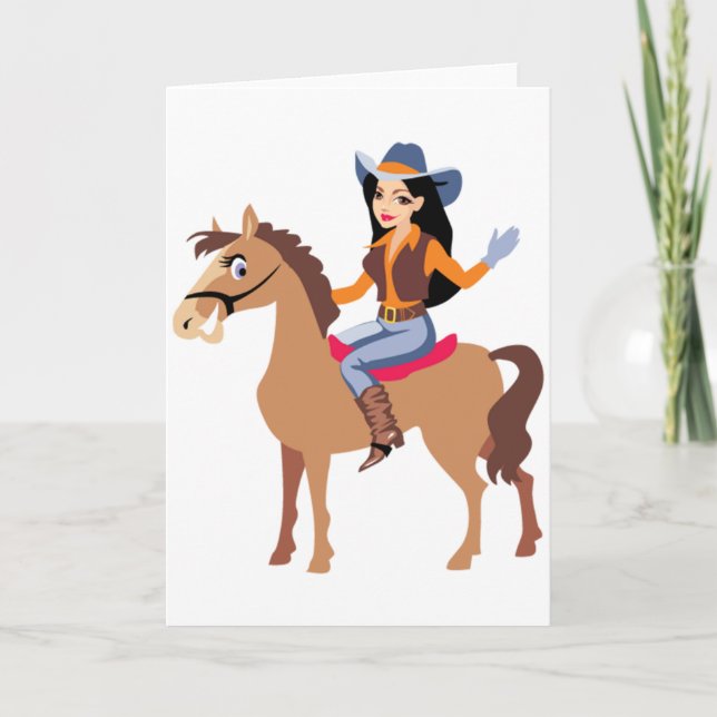 Cowgirl Riding A Horse Greeting Cards (Front)