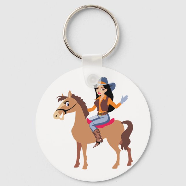 Cowgirl Riding A Horse Keychain (Front)