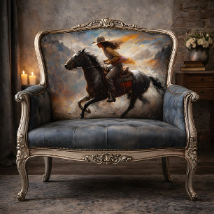 Cowgirl Riding Black Horse Canyon Decoupage  Tissue Paper