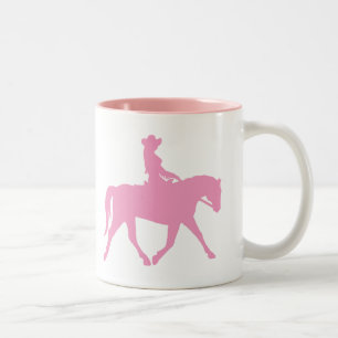 Cowgirl Riding Her Horse (pink) Two-Tone Coffee Mug