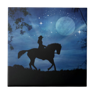 Cowgirl Riding Horse Art Fantasy Tile