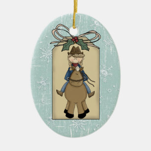 Cowgirl Riding Horse Gift Tag Keepsake Ceramic Tree Decoration