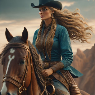 Cowgirl riding into the sunset, Cowboy hat v3 Tissue Paper