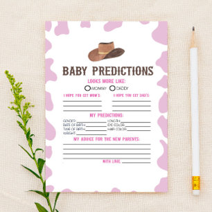 Cowgirl Rodeo Baby Shower Predictions Activity Stationery