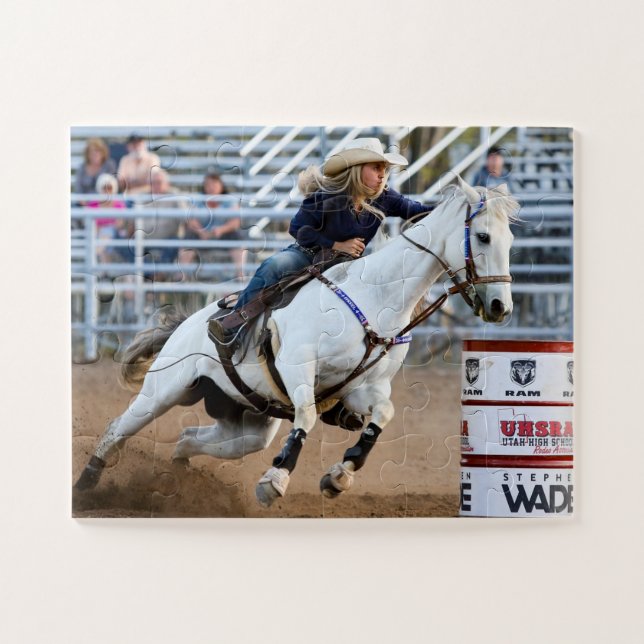 Cowgirl Rodeo Horse Barrel Western Sports Jigsaw Puzzle (Horizontal)