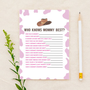 Cowgirl Rodeo Who Knows Mummy Baby Shower Game Stationery