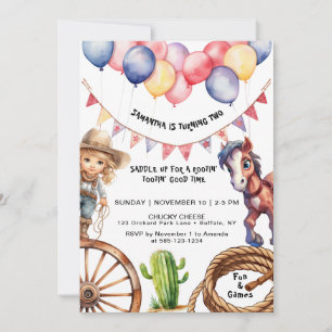Cowgirl Rootin' Tootin' Time Birthday Invitation