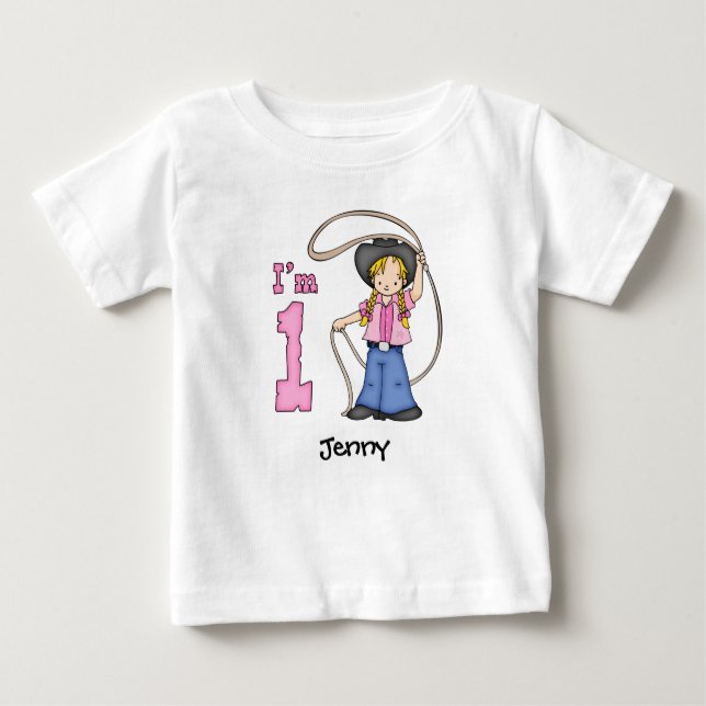 Cowgirl Roper 1st Birthday Baby T-Shirt (Front)