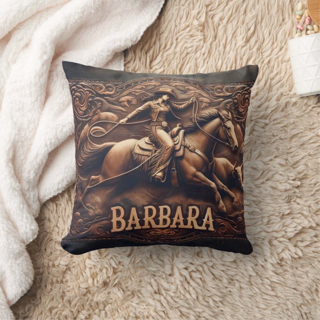 Cowgirl Roping Cattle at a Rodeo Event Cushion (Blanket)