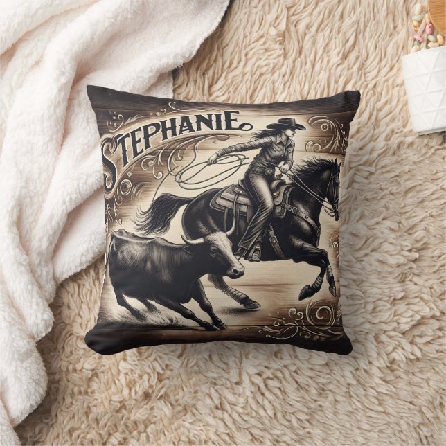 Cowgirl Roping Cattle at a Rodeo Event Cushion (Blanket)