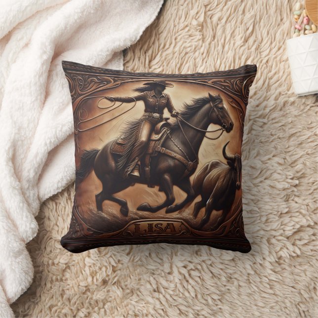 Cowgirl Roping Cattle at a Rodeo Event Cushion (Blanket)