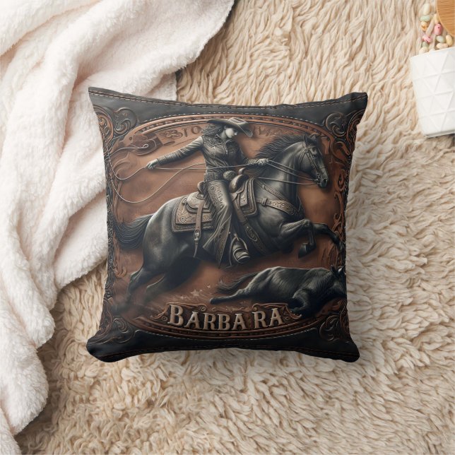 Cowgirl Roping Cattle at a Rodeo Event Cushion (Blanket)