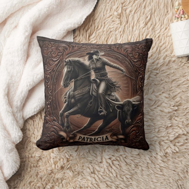 Cowgirl Roping Cattle at Rodeo Event Cushion (Blanket)