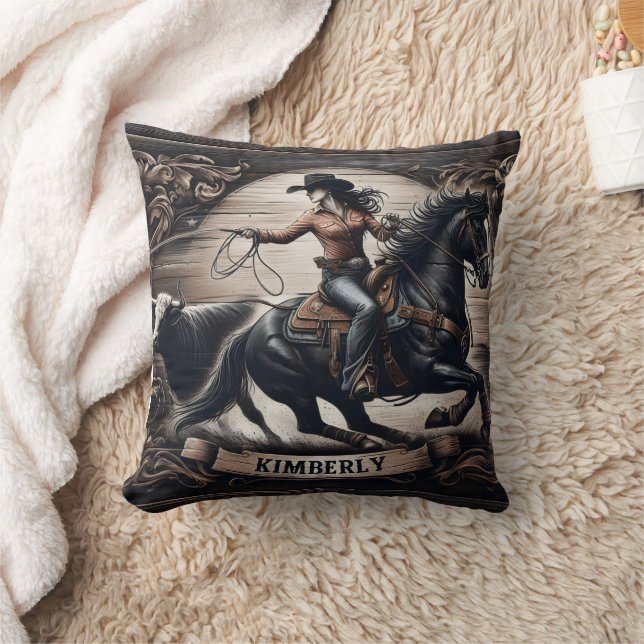Cowgirl Roping Cattle at Rodeo in Kimberly Event Cushion (Blanket)