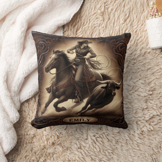 Cowgirl Roping Cattle at the Rodeo Cushion (Blanket)