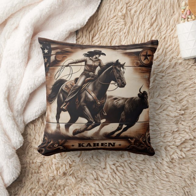 Cowgirl Roping Cattle at the Rodeo Cushion (Blanket)