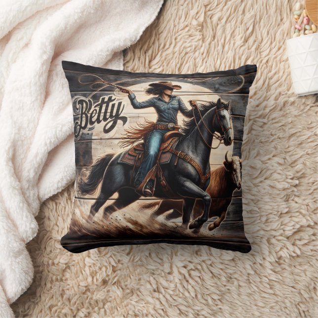 Cowgirl Roping Cattle Under Full Moon Cushion (Blanket)