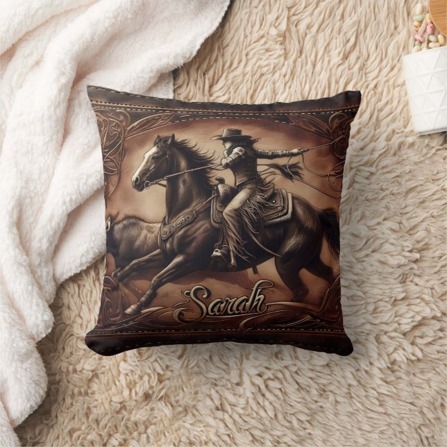 Cowgirl Roping Contest at Local Rodeo Event Cushion (Blanket)
