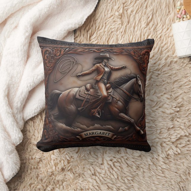 Cowgirl Roping on Horse at Rodeo Event Cushion (Blanket)
