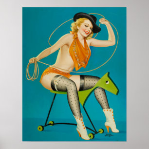 Cowgirl Roping the Horse Pin Up Poster