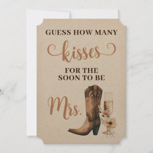 Cowgirl Rustic Bridal Shower Kisses Sign Game Card