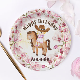 Cowgirl saddle up birthday personalised paper plate