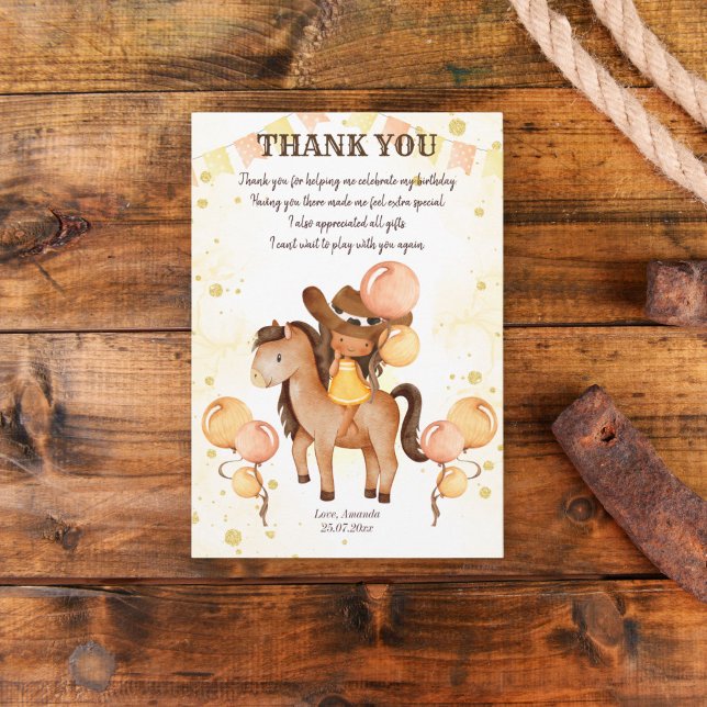 Cowgirl saddle up birthday thank you card (Creator Uploaded)