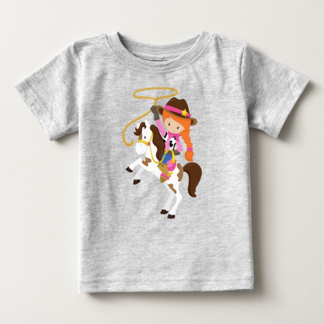 Cowgirl, Sheriff, Horse, Lasso, Orange Hair Baby T-Shirt (Front)