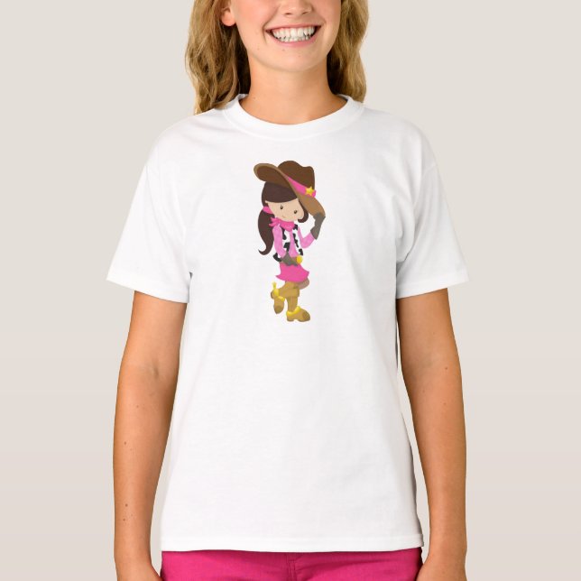 Cowgirl, Sheriff, Western, Country, Brown Hair T-Shirt (Front)