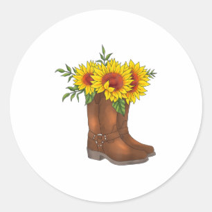Cowgirl Shirt Sunflower Boots Rodeo Country Mus Classic Round Sticker