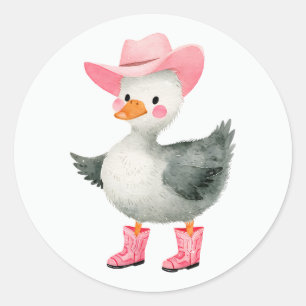 Cowgirl Silly Goose Pastel Pink Cute Western  Classic Round Sticker