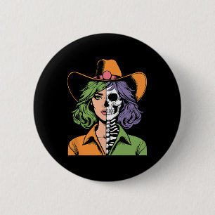 Cowgirl Skeleton Halloween 6 Cm Round Badge