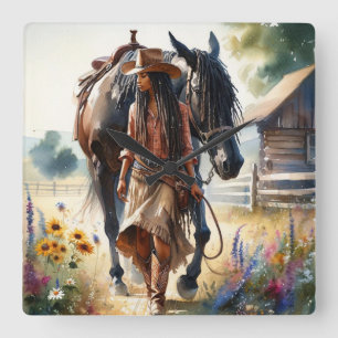Cowgirl Spirit Western Square Wall Clock